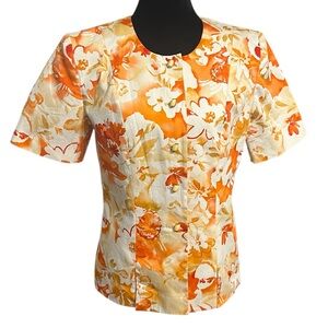 Women's Kasper A.S.L. Orange White Floral Blouse Size 4